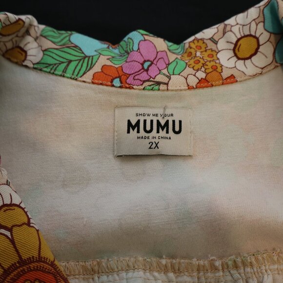 Show Me Your Mumu Outlaw Romper Flower Market Denim Size 2X Colorful No Belt - Picture 3 of 10